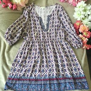 Three Quarter Sleeve Lace Up Dress